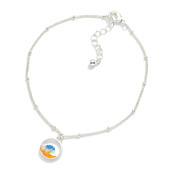 Chain Link Anklet Featuring Stone Wave Charm 

- Approximately 4.25" D
- Extender 1" L