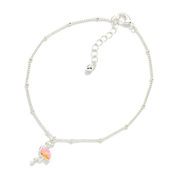 Chain Link Anklet Featuring Stone Flamingo Charm 

- Approximately 4.25" D
- Extender 1" L