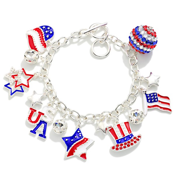 Chain Link Bracelet Featuring Enamel Americana Charms

- Approximately 3" D