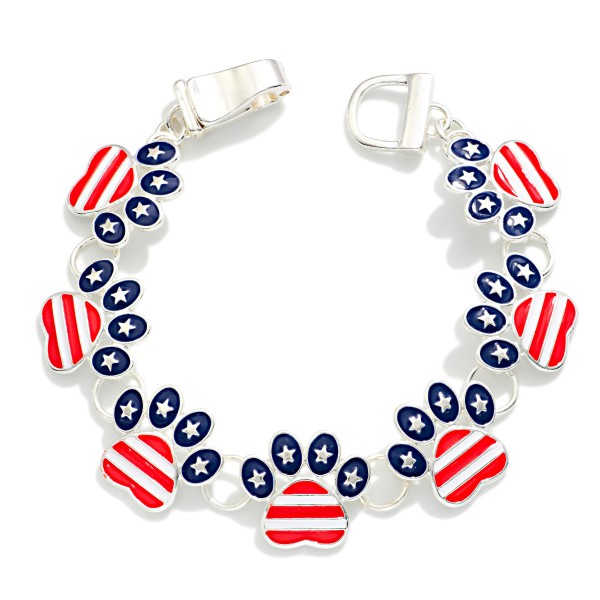 Linked Americana Paw Prints Bracelet 

- Approximately 3.5" D
