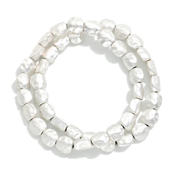 Set Of Two Hammered Metal Nugget Bead Beaded Stretch Bracelets

- Approximately 2.25" D