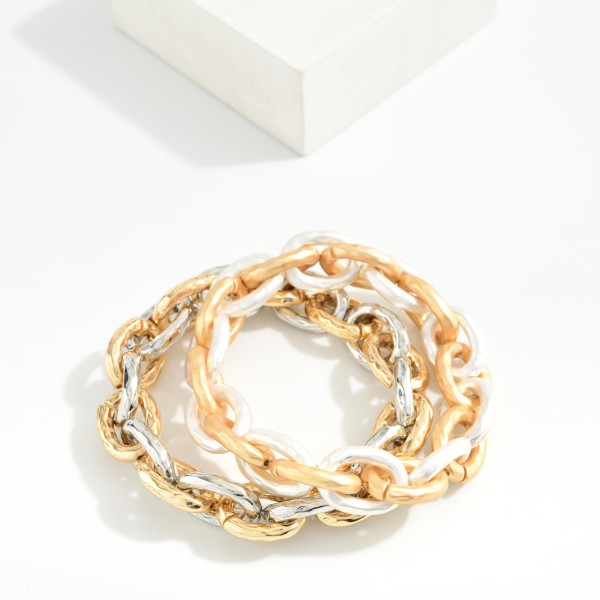 Hammered Metal Chain Link Stretch Bracelet 

- Approximately 2.25" D