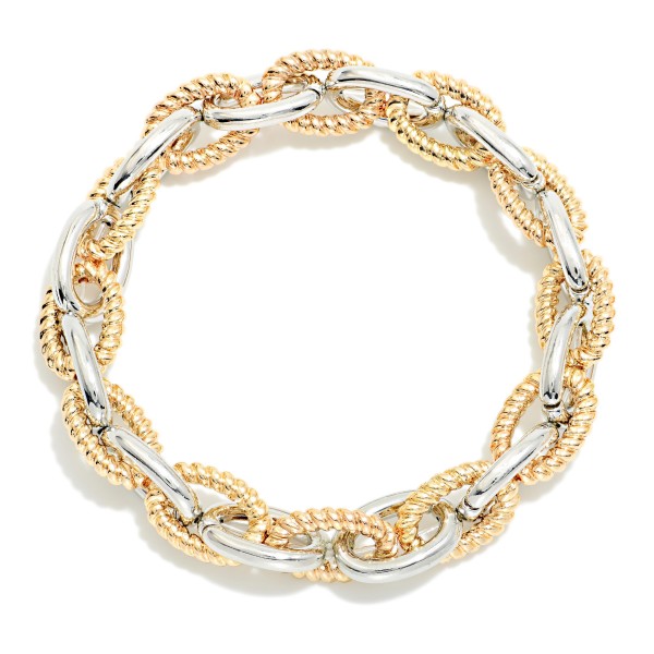 Metal Tone Chain Link Stretch Bracelet Featuring Twisted Links 

- Approximately 2.5" D