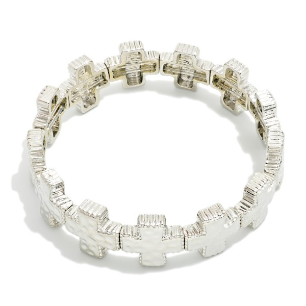 Hammered Metal Plus Crosses Stretch Bracelet 

- APproximately 2.5" D