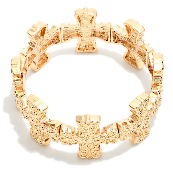 Metal Tone Baroque Plus Crosses Stretch Bracelet 

- Approximately 2.25" D