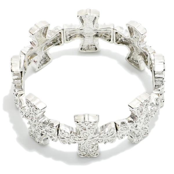 Metal Tone Baroque Plus Crosses Stretch Bracelet 

- Approximately 2.25" D