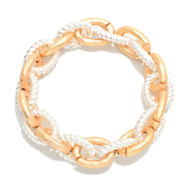 Metal Tone Chain Link Stretch Bracelet Featuring Twisted Links 

- Approximately 2.5" D