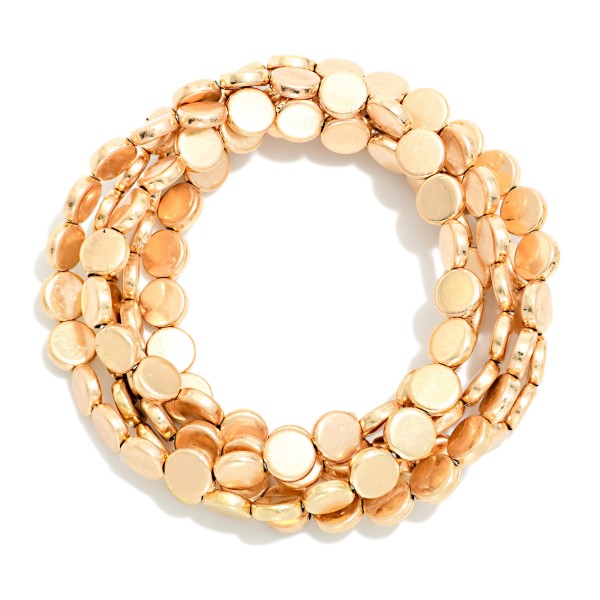 Set Of Five Metal Tone Flat Bead Beaded Stretch Bracelets 

- Approximately 2.5" D