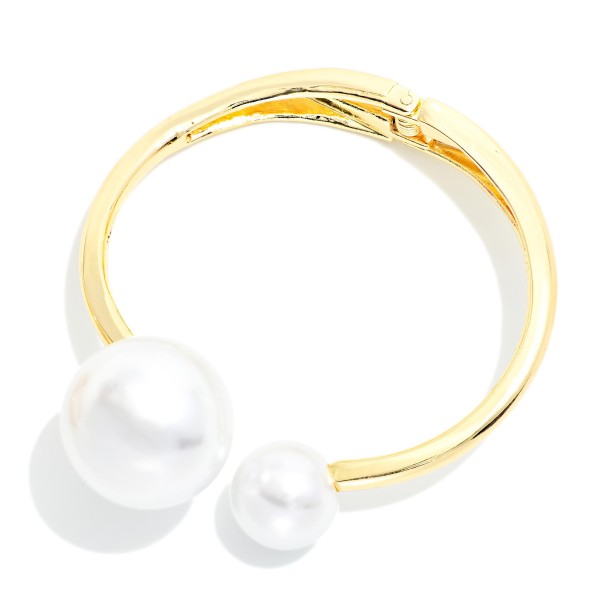 Metal Hinged Bangle Bracelet Featuring Pearls 

- Approximately 2.5" D 