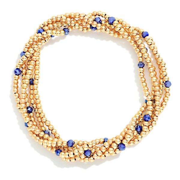 Set Of Five Metal Tone Petite & Faceted Bead Beaded Stretch Bracelets 

- Approximately 2.5" D