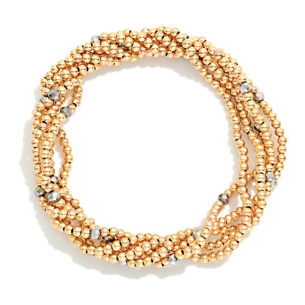 Set Of 5 Metal Tone Petite Bead & Faceted Bead Beaded Stretch Bracelets

- Approximately 2.5" D