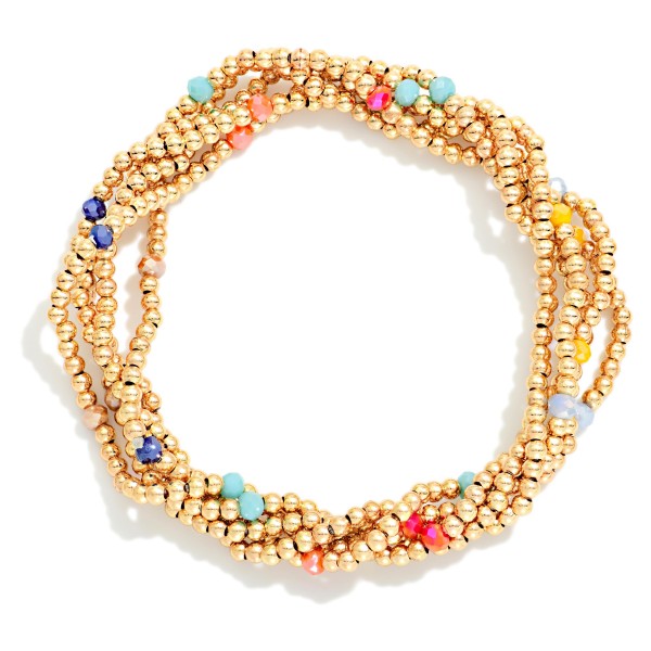Set Of Five Metal Tone Petite & Faceted Bead Beaded Stretch Bracelets 

- Approximately 2.5" D