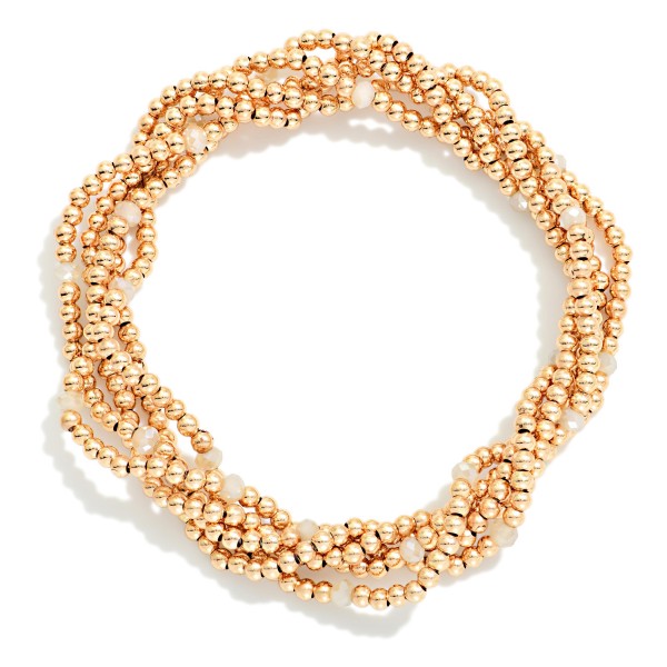 Set Of 5 Metal Tone Petite Bead & Faceted Bead Beaded Stretch Bracelets

- Approximately 2.5" D