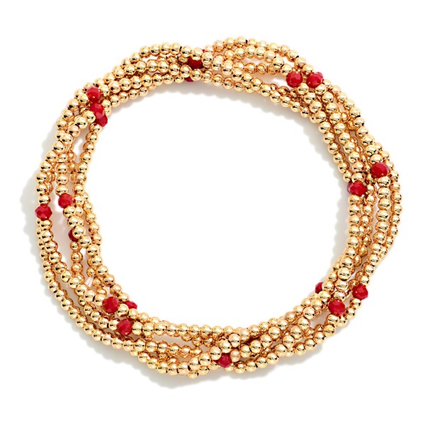 Set Of 5 Metal Tone Petite Bead & Faceted Bead Beaded Stretch Bracelets

- Approximately 2.5" D