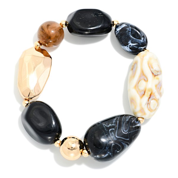 Chunky Beaded Bracelet Featuring Faceted Metal Tones & Marbled Acetate Beads 

- Approximately 2.5" D
