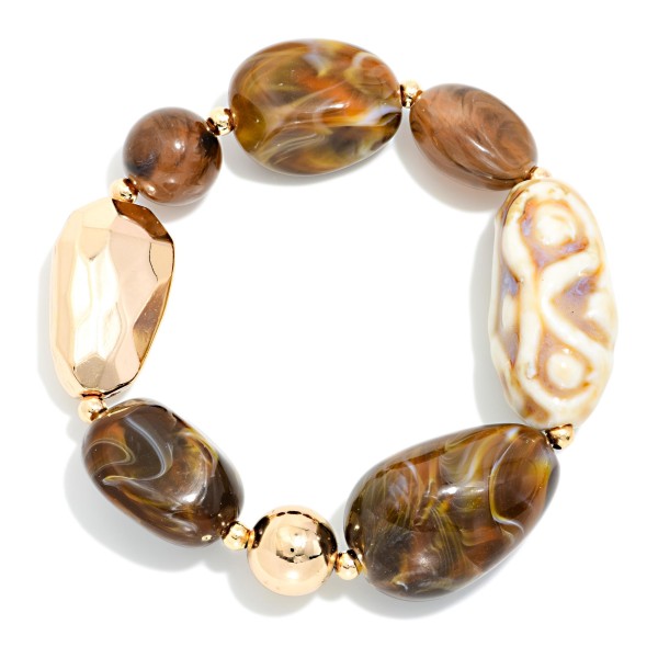 Chunky Beaded Bracelet Featuring Faceted Metal Tones & Marbled Acetate Beads 

- Approximately 2.5" D
