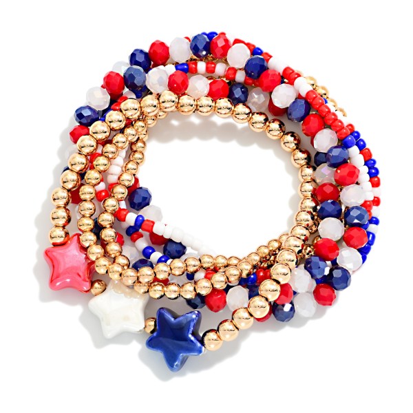 Set Of Seven Beaded Americana Stretch Bracelets

- Approximately 3" D