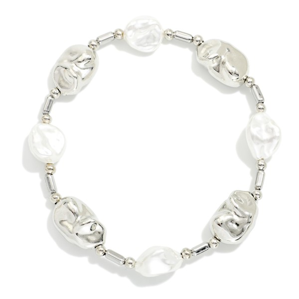 Baroque Pearl & Metal Tone Nugget Beaded Bracelet 

- Approximately 2.5" D