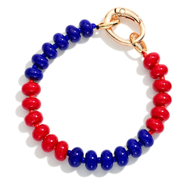 Two Tone Game Day Beaded Stretch Bracelet With Oval Clasp

- Approximately 2.5" D 