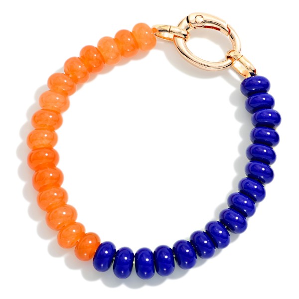 Two Tone Game Day Beaded Bracelet With Metal Tone Oval Clasp

- Approximately 2.5" D