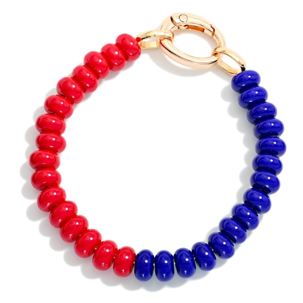 Two Tone Game Day Beaded Bracelet With Metal Tone Oval Clasp

- Approximately 2.5" D