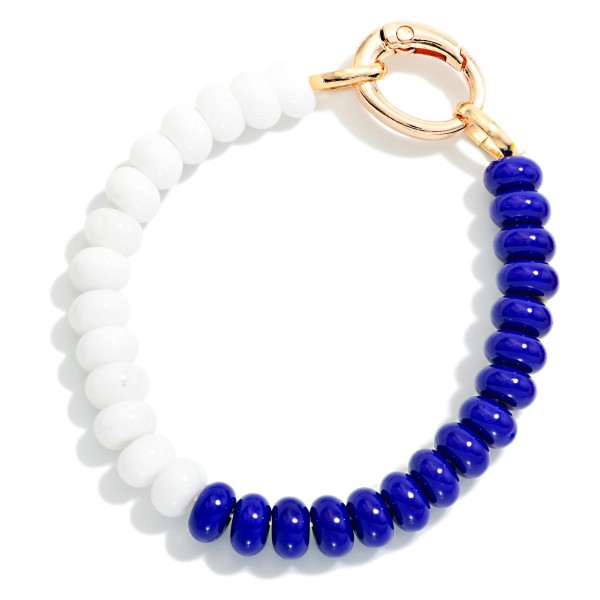 Two Tone Game Day Beaded Bracelet With Metal Tone Oval Clasp

- Approximately 2.5" D