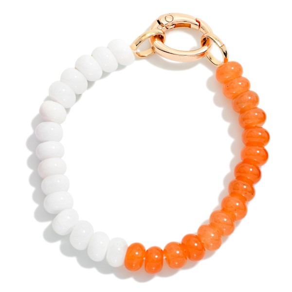 Two Tone Game Day Beaded Bracelet With Metal Tone Oval Clasp

- Approximately 2.5" D