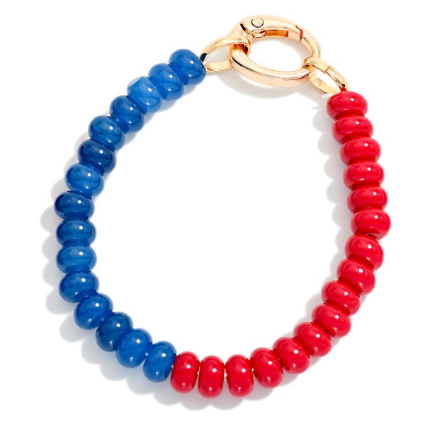 Two Tone Game Day Beaded Bracelet With Metal Tone Oval Clasp

- Approximately 2.5" D