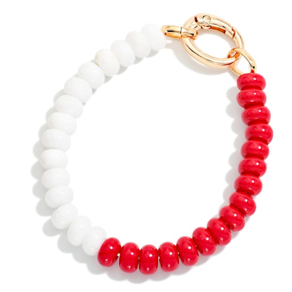 Two Tone Game Day Beaded Bracelet With Metal Tone Oval Clasp

- Approximately 2.5" D