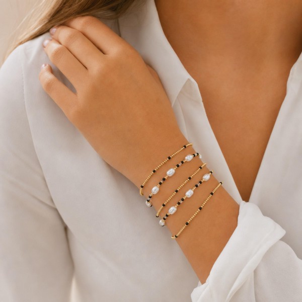Set Of Five Game Day Beaded Stretch Bracelets With Pearl Details 

- Approximately 2.5" D