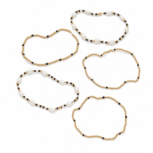 Set Of Five Game Day Beaded Stretch Bracelets With Pearl Details 

- Approximately 2.5" D
