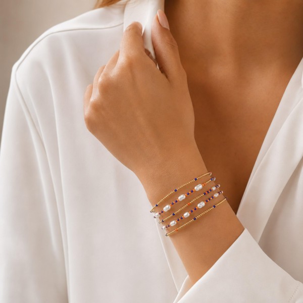 Set Of Five Game Day Beaded Stretch Bracelets With Pearl Details 

- Approximately 2.5" D