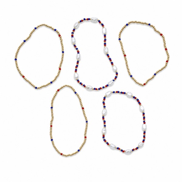 Set Of Five Game Day Beaded Stretch Bracelets With Pearl Details 

- Approximately 2.5" D