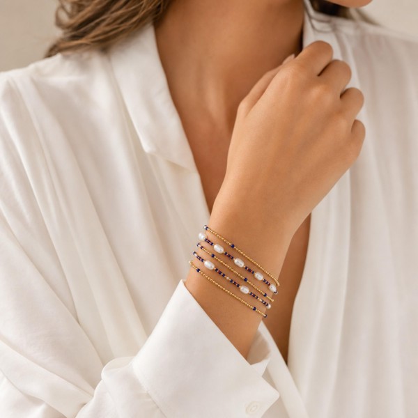 Set Of Five Game Day Beaded Stretch Bracelets With Pearl Details 

- Approximately 2.5" D