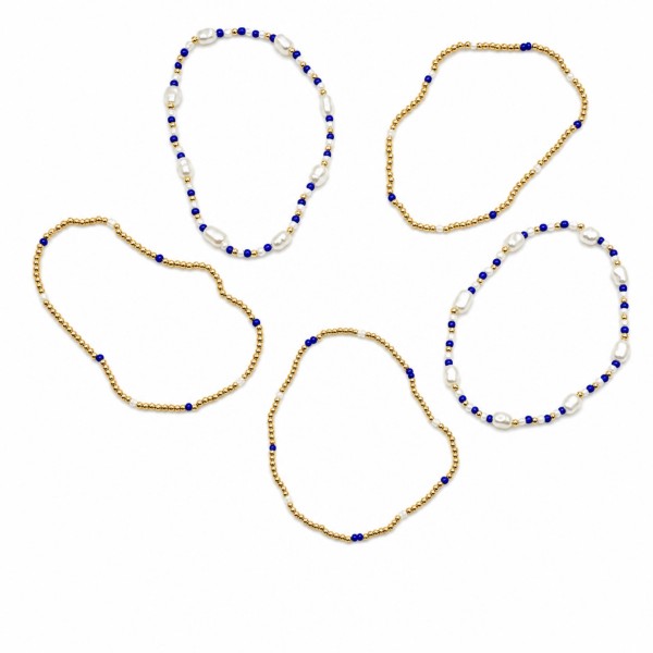 Set Of Five Game Day Beaded Stretch Bracelets With Pearl Details 

- Approximately 2.5" D