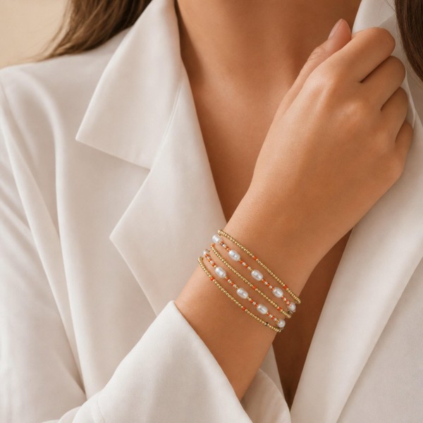 Set Of Five Game Day Beaded Stretch Bracelets With Pearl Details 

- Approximately 2.5" D