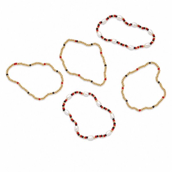 Set Of Five Game Day Beaded Stretch Bracelets With Pearl Details 

- Approximately 2.5" D