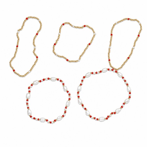 Set Of Five Game Day Beaded Stretch Bracelets With Pearl Details 

- Approximately 2.5" D