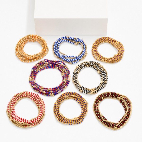 Set Of 9 Metal Tone & Heishi Bead Beaded Stretch Bracelets 

- Approximately 2.5" D