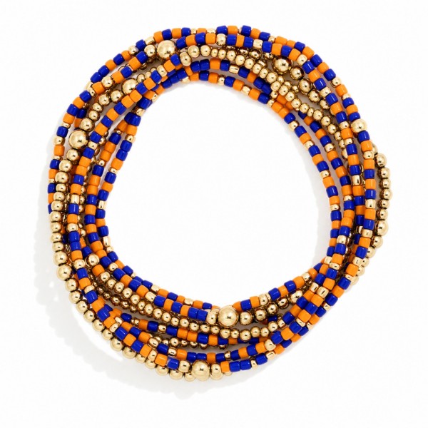 Set Of 9 Metal Tone & Heishi Bead Beaded Stretch Bracelets 

- Approximately 2.5" D