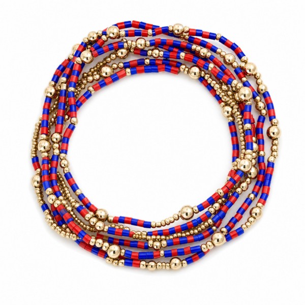 Set Of 9 Metal Tone & Heishi Bead Beaded Stretch Bracelets 

- Approximately 2.5" D