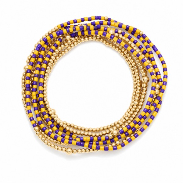 Set Of 9 Metal Tone & Heishi Bead Beaded Stretch Bracelets 

- Approximately 2.5" D