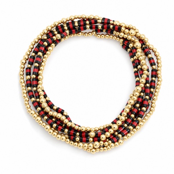 Set Of 9 Metal Tone & Heishi Bead Beaded Stretch Bracelets 

- Approximately 2.5" D
