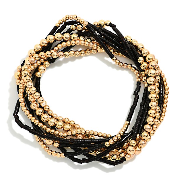 Set Of 8 Heishi Bead & Metal Tone Beaded Stretch Bracelets

- Approximately 2.5" D 