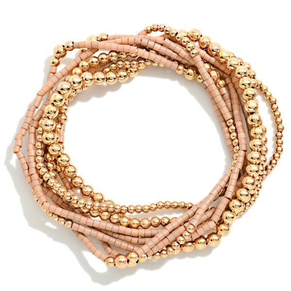 Set Of 8 Heishi Bead & Metal Tone Beaded Stretch Bracelets

- Approximately 2.5" D 