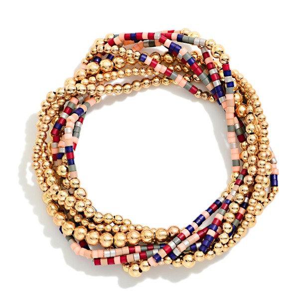 Set Of 8 Heishi Bead & Metal Tone Beaded Stretch Bracelets

- Approximately 2.5" D 
