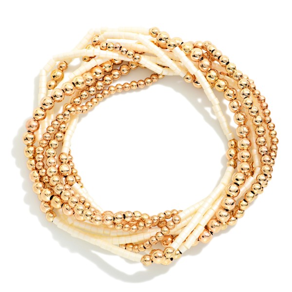 Set Of 8 Heishi Bead & Metal Tone Beaded Stretch Bracelets

- Approximately 2.5" D 