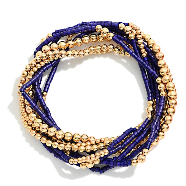 Set Of 8 Heishi Bead & Metal Tone Beaded Stretch Bracelets

- Approximately 2.5" D 