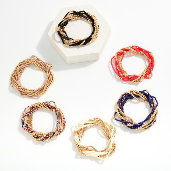 Set Of 8 Heishi Bead & Metal Tone Beaded Stretch Bracelets

- Approximately 2.5" D 