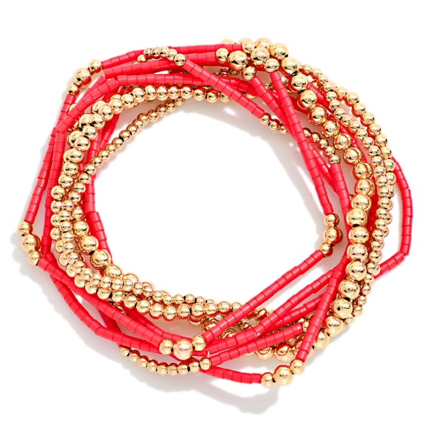 Set Of 8 Heishi Bead & Metal Tone Beaded Stretch Bracelets

- Approximately 2.5" D 